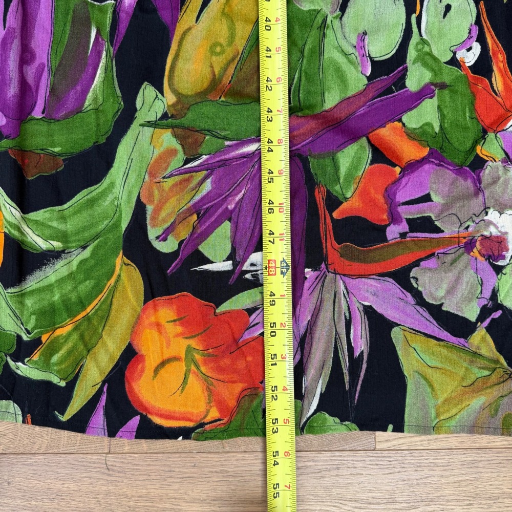 Carole Little Sleeveless Maxi Dress Black Floral Tropical Button Front USA 10 - Picture 9 of 10